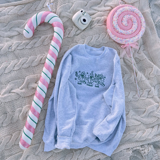 Skating Christmas Trees Embroidered Crewneck