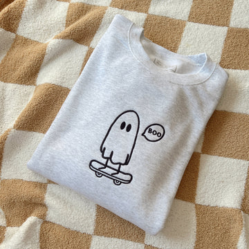 Albert the Skateboarding Ghost Embroidered Crewneck