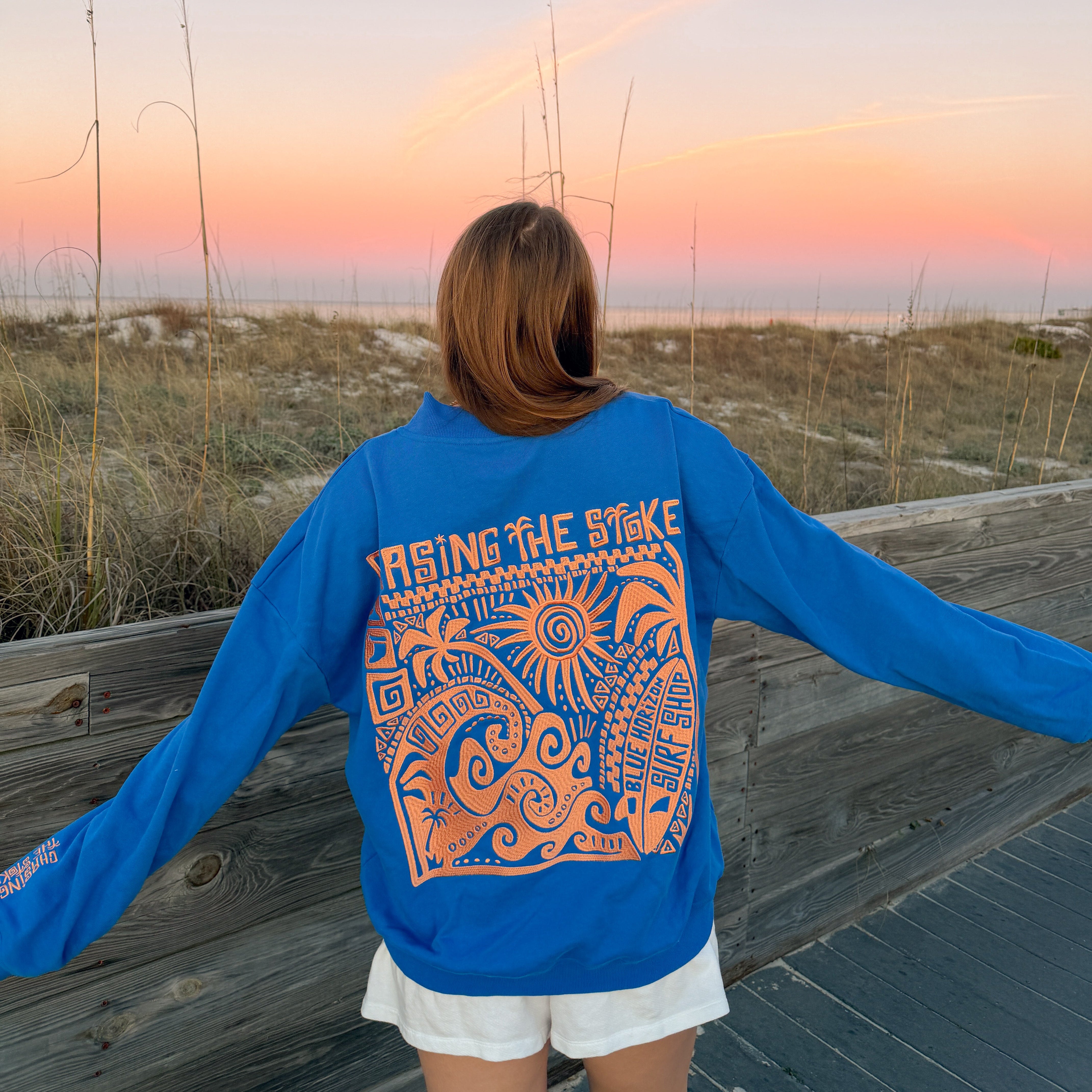 Chasing The Stoke Embroidered Mockneck – Blue Horizon Clothing Co.