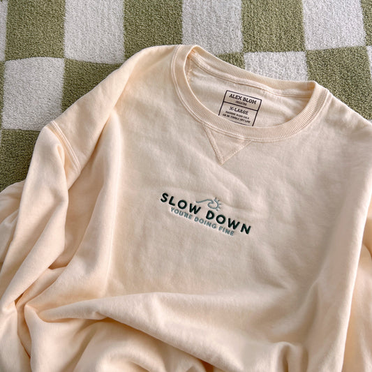 Slow Down Embroidered Crewneck